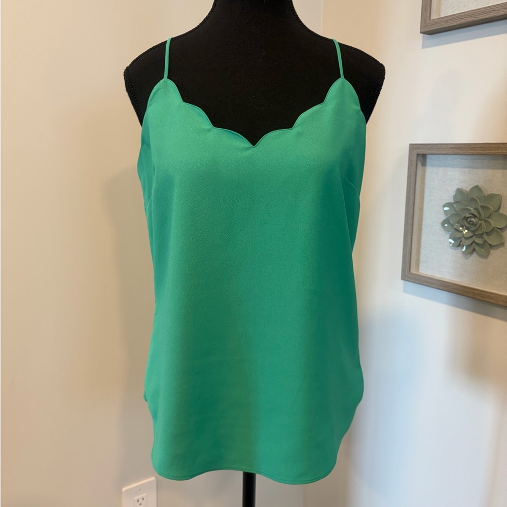 J. By J. Crew Bright Green Scallop-Edge Spaghetti Strap Racerback Blouse EUC